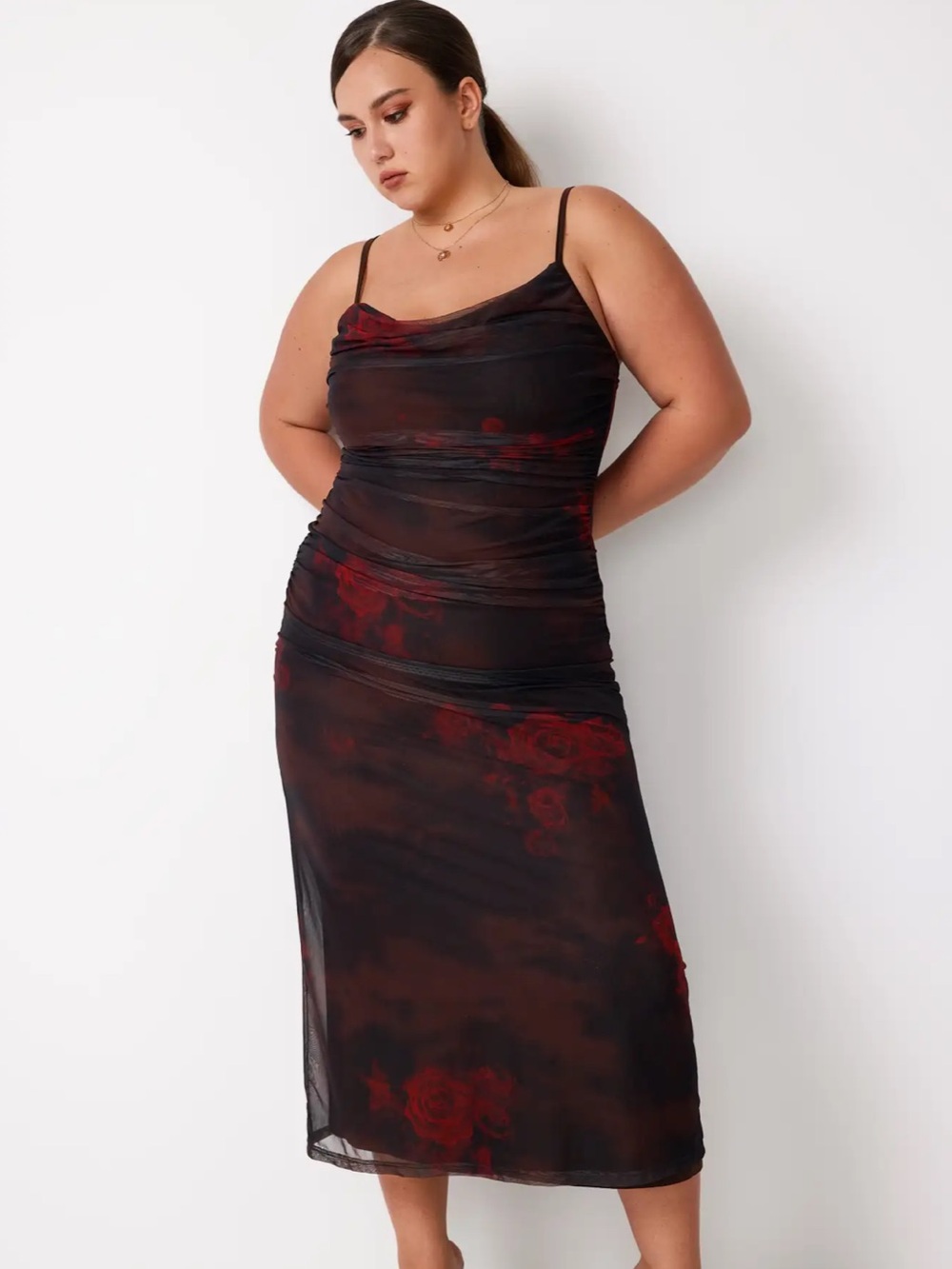 Cider Black with Red Floral Print dress 3xl